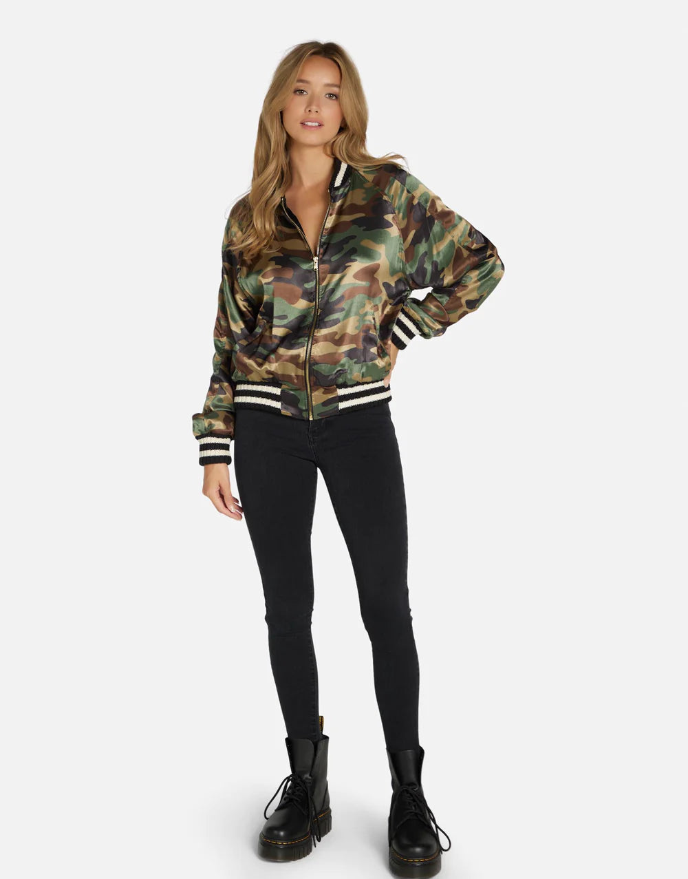 Brayden Camo Jacket by Michael Lauren | Made in LA 100% Rayon Dry Clean Recommended ML Signature Soft Satin Fabric Elastic Waistband  | Coretrade located in Boca Raton