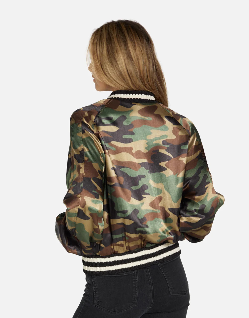Brayden Camo Jacket by Michael Lauren | Made in LA 100% Rayon Dry Clean Recommended ML Signature Soft Satin Fabric Elastic Waistband  | Coretrade located in FL