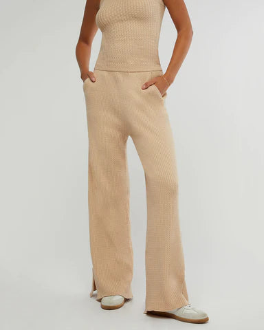 Cable Knit Pull On Pant by WeWoreWhat | wide-leg pull on pant comes in a soft cable knit with an elasticized waistband. Pull on with elastic waistband Wide leg Cable pattern | Coretrade ln Boca 